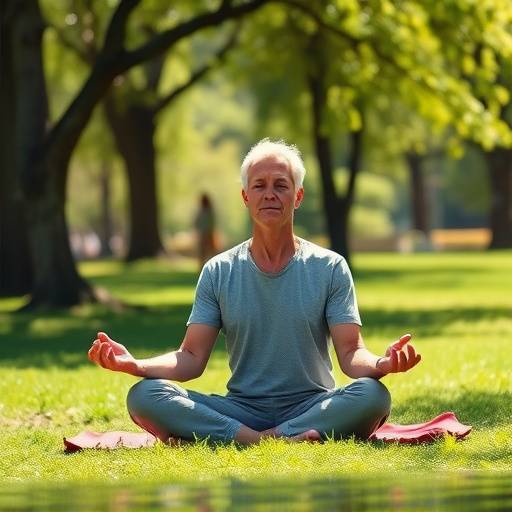 Illustration of a person meditating peacefully in a park